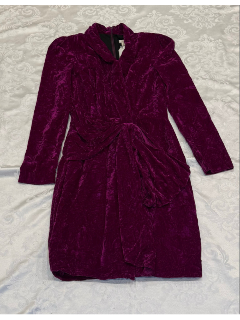Shoshanna Fontanne Crushed Velvet Long Sleeve Dress Plum Size 4 - Picture 3 of 7